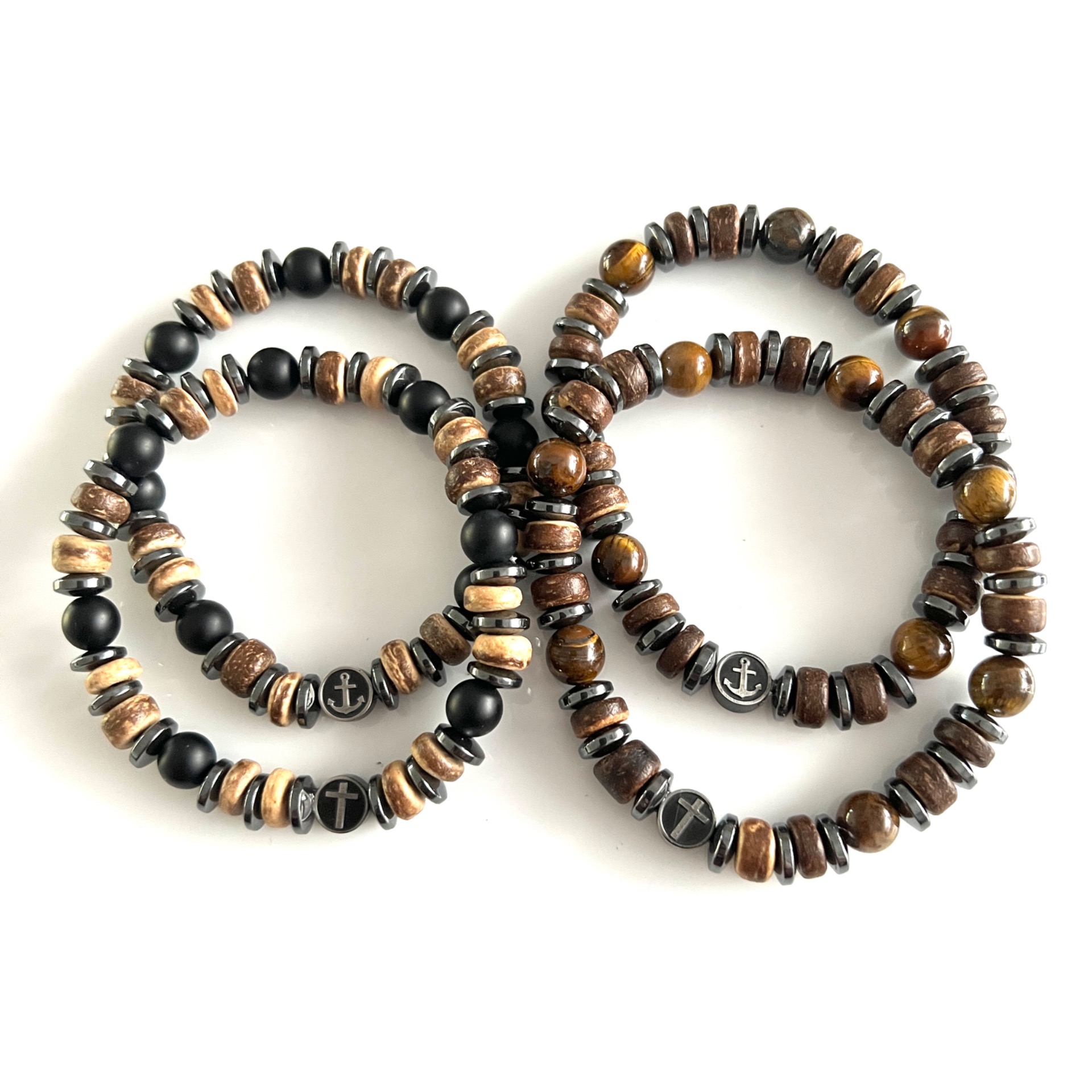 Natuursteen-hout-hematiet-armbanden
