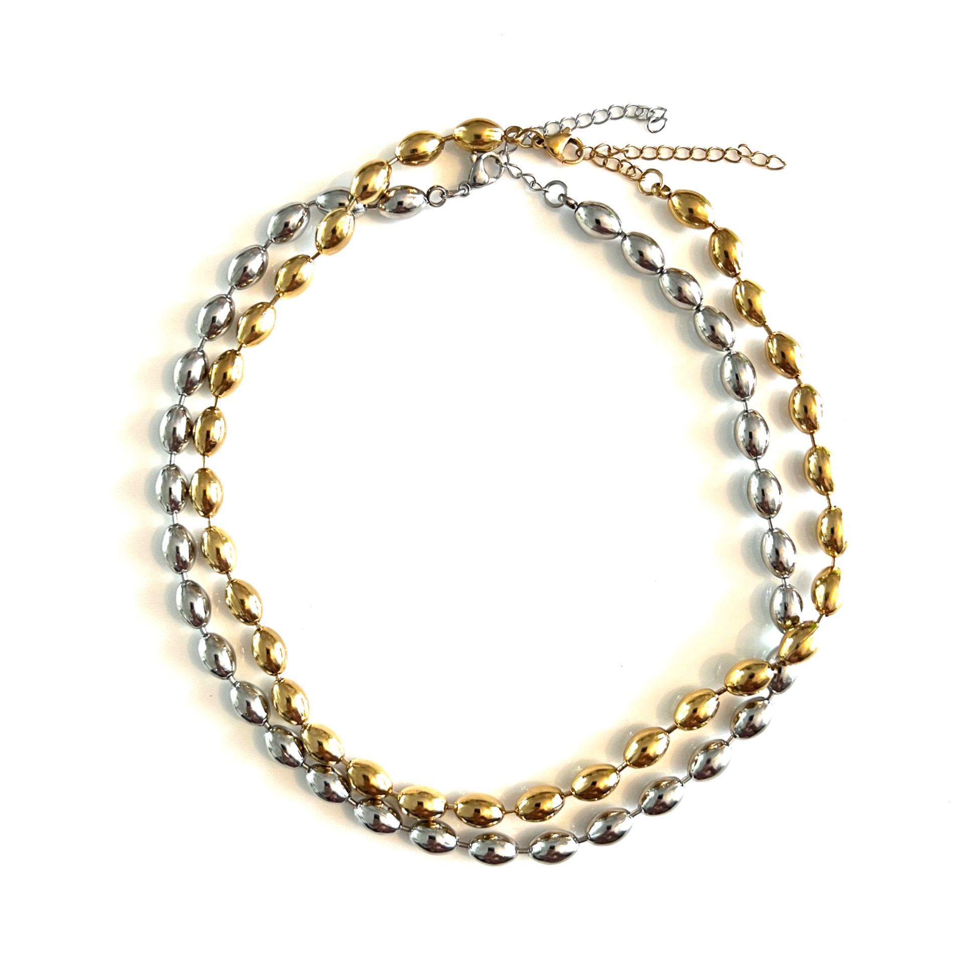 rvs-ketting-ovale-kralen-goud-en-zilver